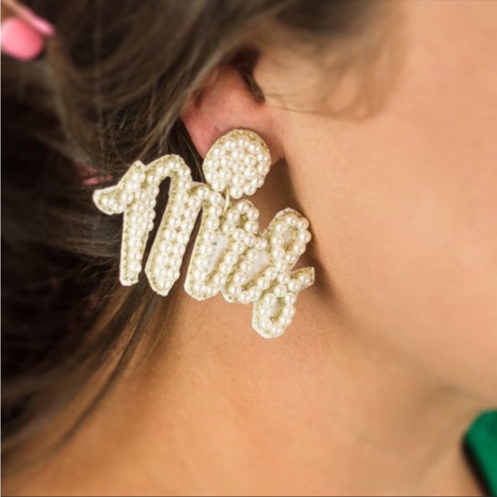MRS Pearl beaded bridal honeymoon earrings 3”